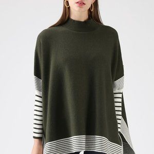 Green and White poncho by Chicwish